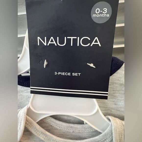 0-3m New NAUTICA 3Pc set long sleeve coverall onesie pants combo stripe nautical - Picture 2 of 5